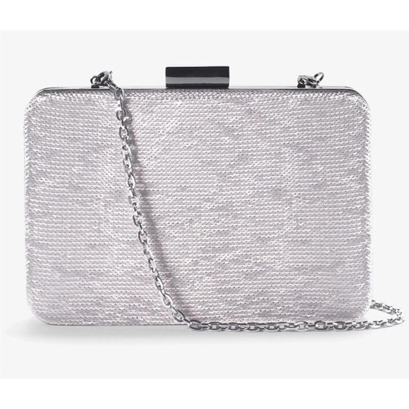 White House Black Market | Women’s Silver Sequin Crossbody Clutch Purse OS - Picture 10 of 10